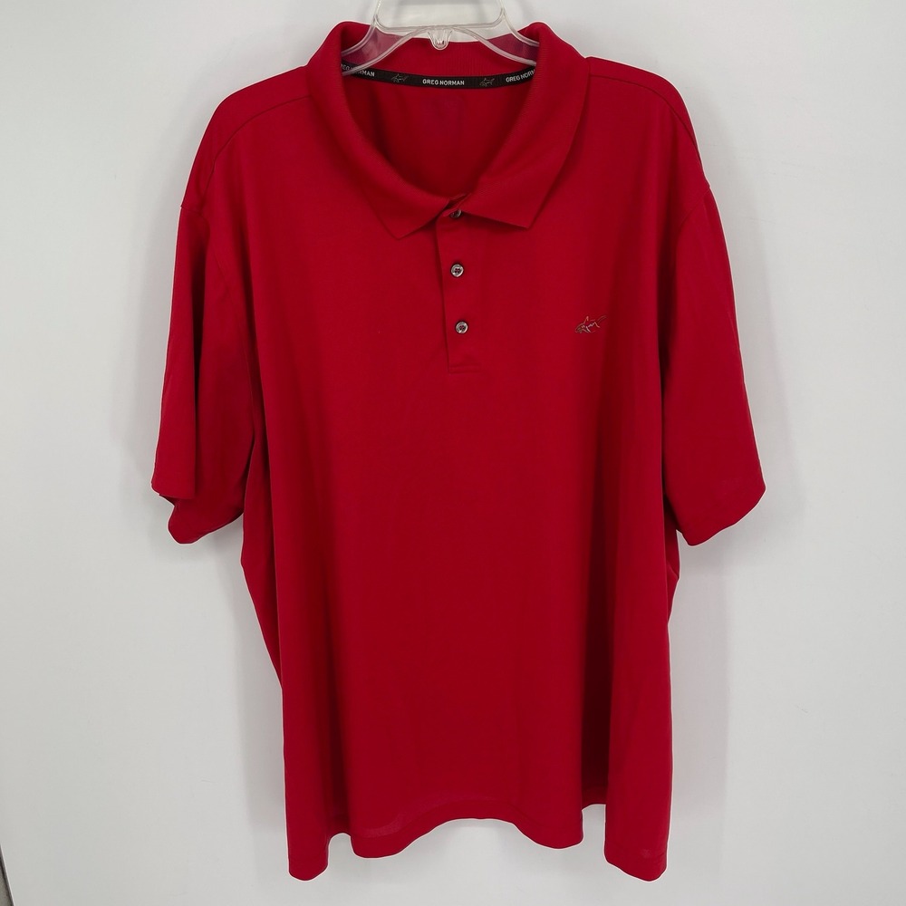 Greg Norman Men's Red Short Sleeve Embroidered Shark Golf Polo Shirt Size XXL